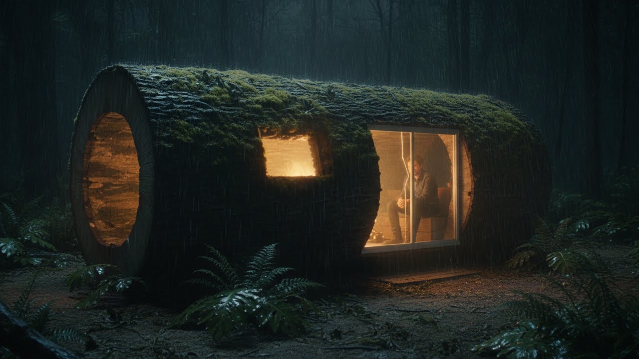 Building a Cozy Home Inside a Gigantic Fallen Tree Log – Living in the Wilderness