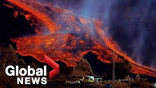 La Palma volcano: Explosions send lava tumbling down mountainside after brief lull