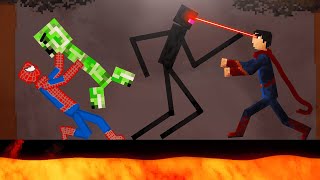 Spider-Man and Superman vs Minecraft Creatures on Lava in People Playground