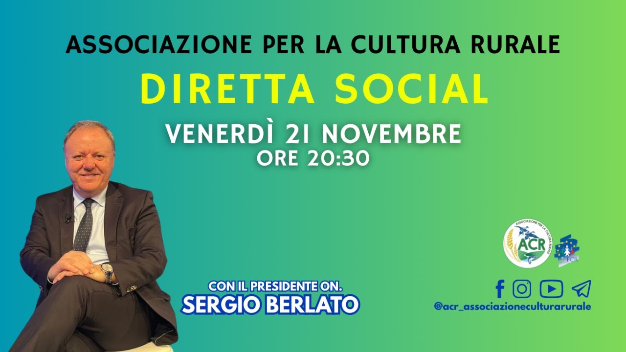 Sergio Berlato sarà in diretta per rispondere alle domande di tutti i Portatori della Cultura rurale