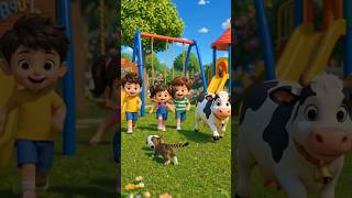 Cute Kids Playing with Cow &amp; Cat in Playground 🐄🐱⚽#kids #cartoon #3danimation #playground #cute #fun