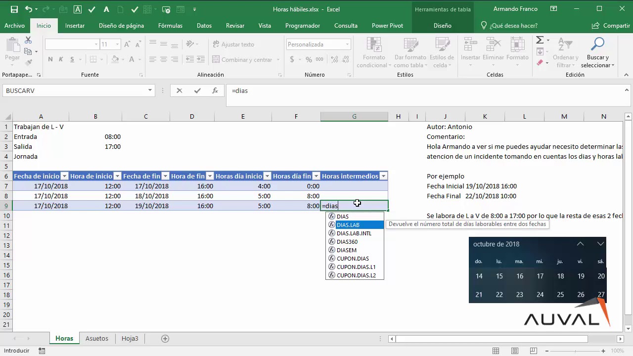 C lculo De Horas H biles Para Resolver Un Problema Excel En Espa ol