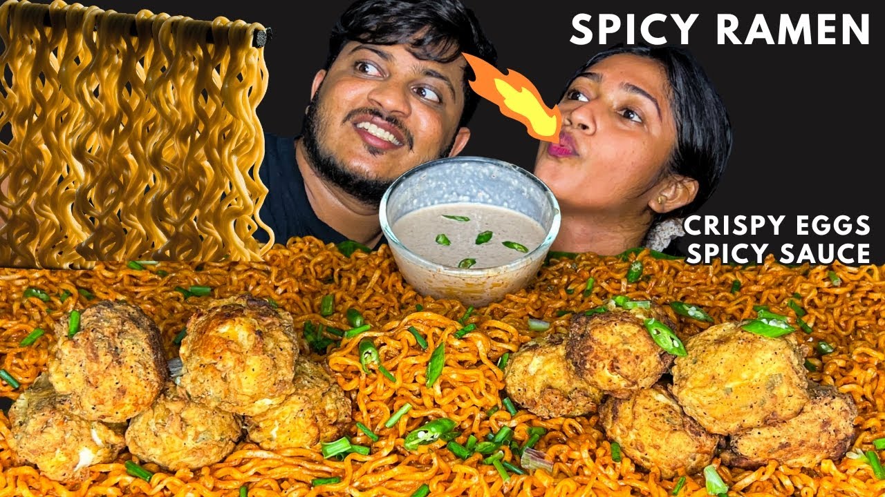 ASMR EATING🔥8 PACKETS SPICY RAMEN EATING CHALLENGE | CRISPY EGGS AND SPICY SAUCE | MUKBANG SHOW
