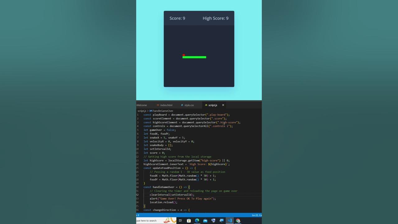 How to Create a Snake Game Using Html css and JavaScript || #shorts ...