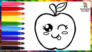 Como Desenhar Uma Maçã  Desenhar E Colorir Uma Maçã Fofa  Desenhos Para Crianças