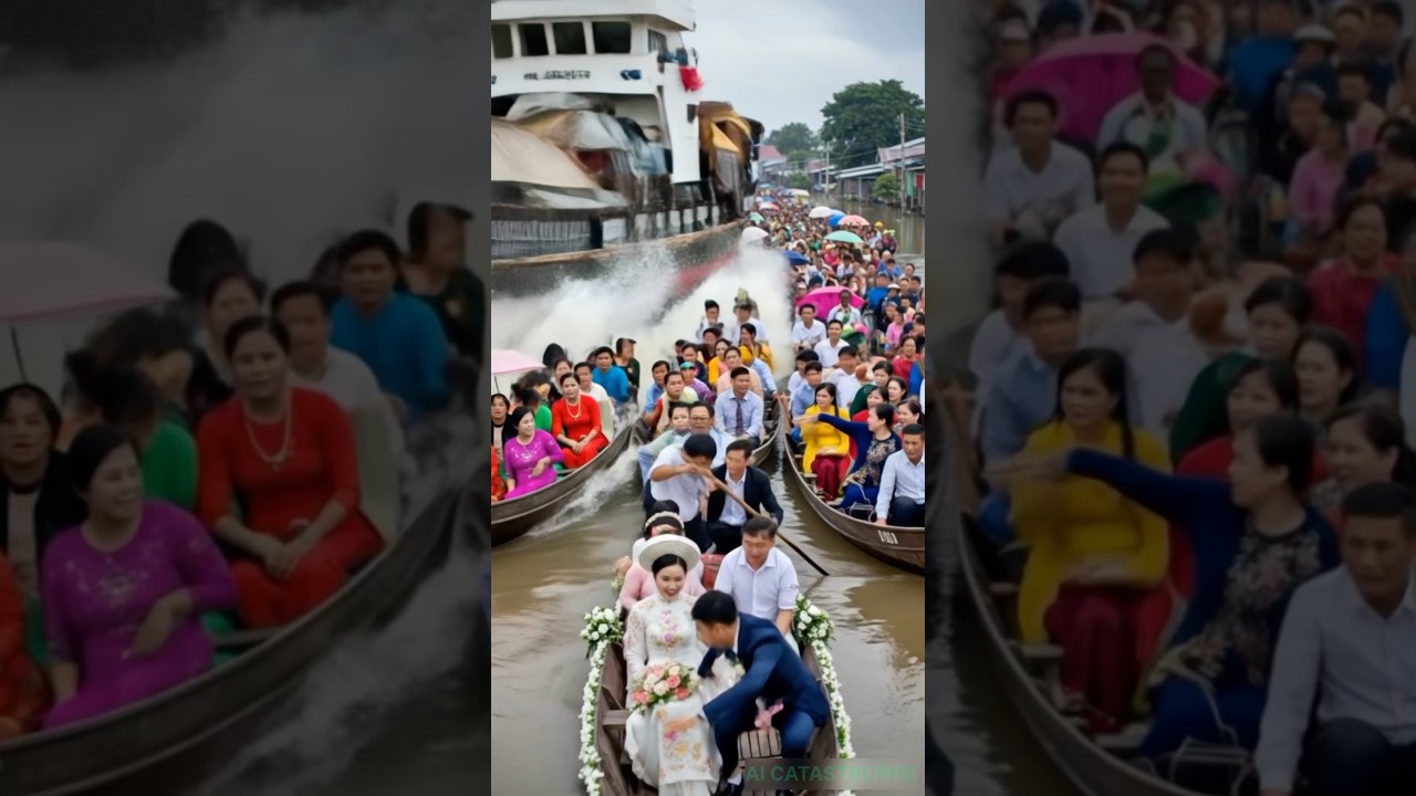 Ship Slams Into Wedding Boats on River – Chaos Caught on Camera 😱