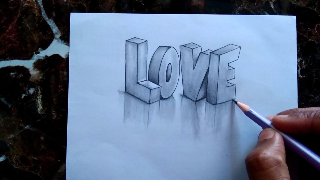 LOVE' 3d drawing on the paper || tricks doms pencil sketch - YouTube