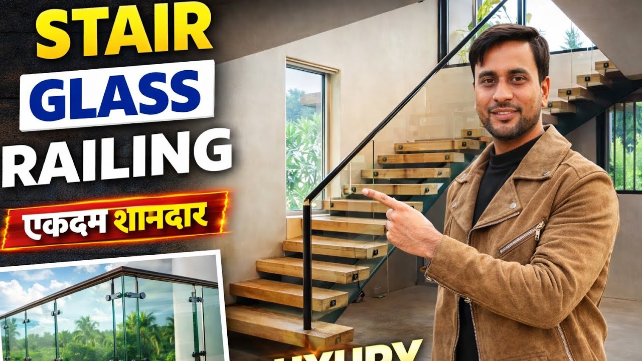 Stair Case Railing | Aluminium glass railing | toughened glass railing | extra clear glass 
