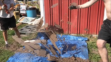 Slo Mo of tempered glass table top breaking