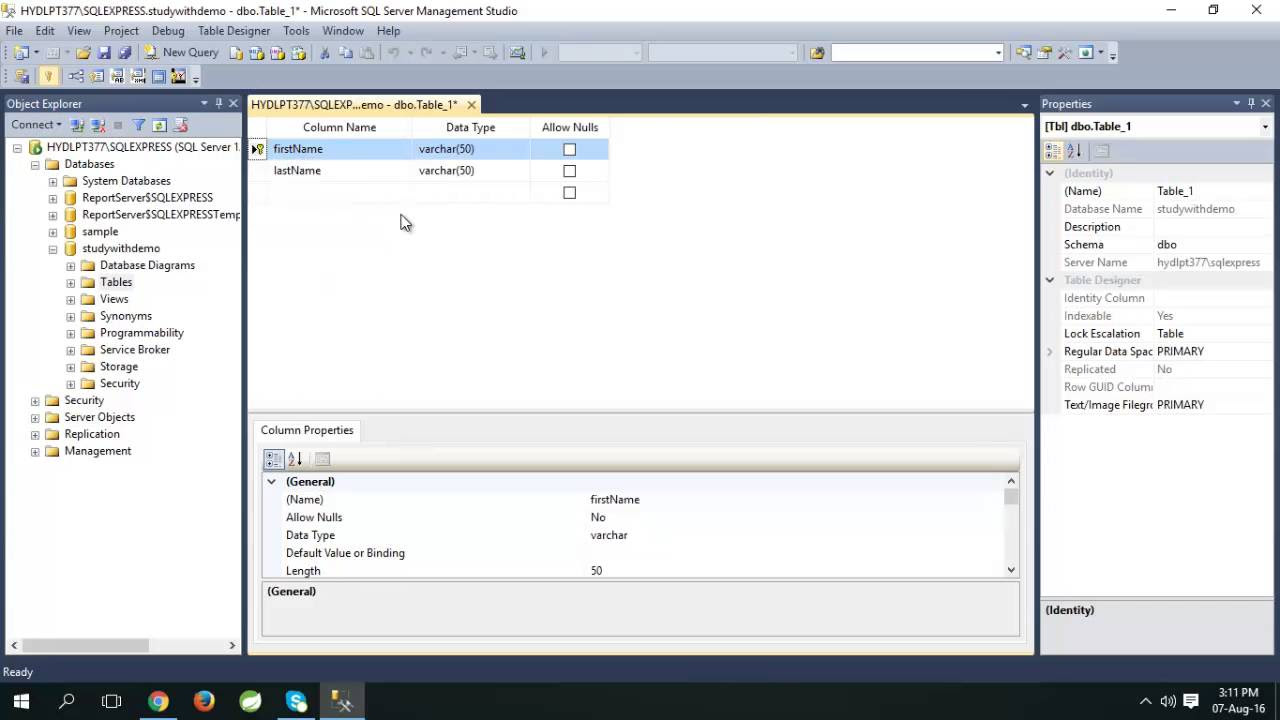 สร้างตาราง sql  2022  How to Create Table in SQL Server Management Studio