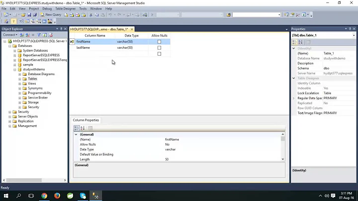 How to Create Table in SQL Server Management Studio