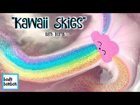 BODY BONBON - "Kawaii Skies" Pink Cloud Bath Bomb Demo Jetted Tub BUBBLES! *RAINBOW PASTEL BATH ART*