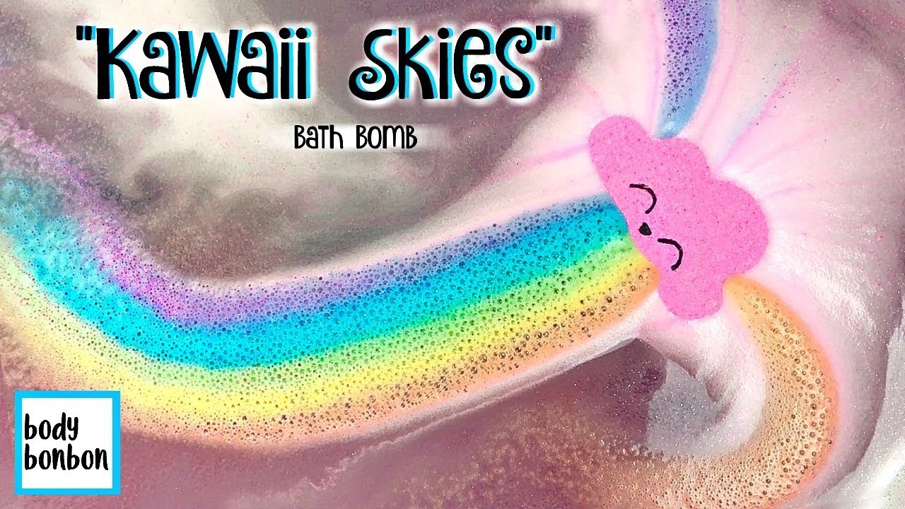 BODY BONBON - "Kawaii Skies" Pink Cloud Bath Bomb Demo Jetted Tub BUBBLES! *RAINBOW PASTEL BATH ART*