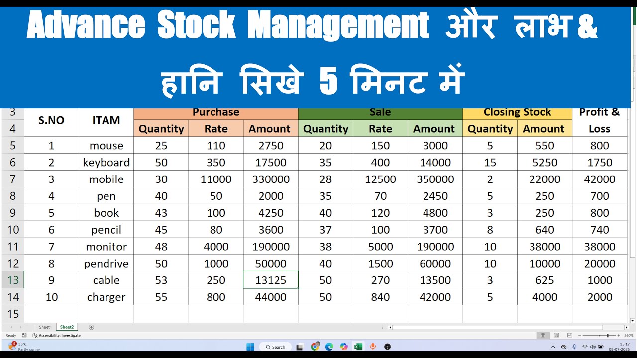 Stock Sheet Samples Stock Sheet Samples