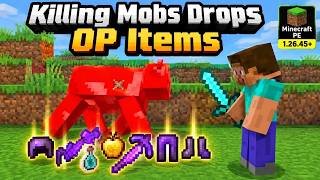 MINECRAFT BUT MOBS DROP OP ITEMS! 😱 (Minecraft PE 1.26.45  OP Loot Mod)