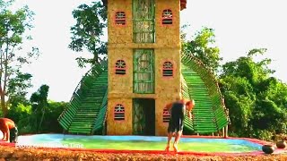 Construya una casa de barro de tres pisos con tobogán de bambú y una piscina completa 😀 screenshot 4