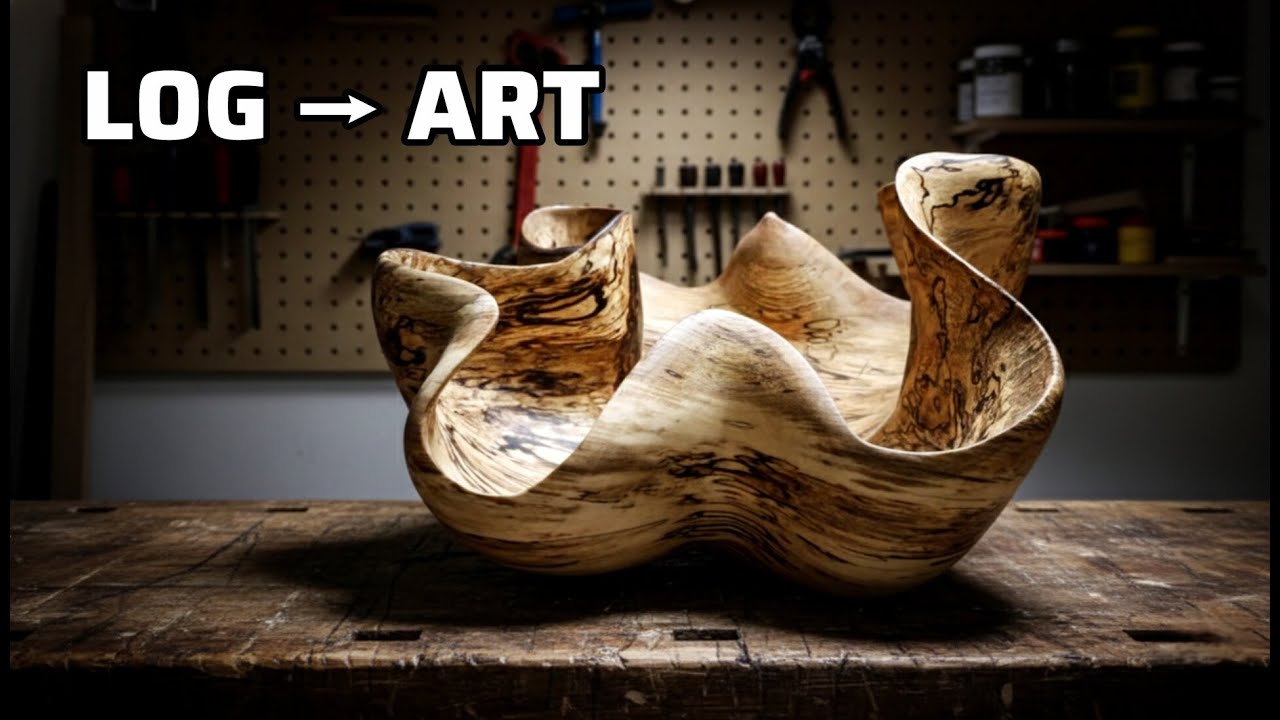 From a Rough Log to a Flowing Wooden Bowl | Hand Carved