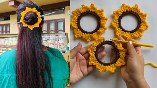 Crochet patterns for beginners | How to make a crochet flower hair clip design #crochet #hat #diy 