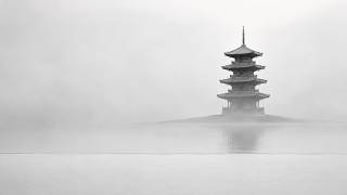 Black and White Japanese Pagoda in Fog | 4K Ultra HD Screensaver | (No Sound) | 1 Hour screenshot 1