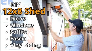 DIY 12x8 Shed Build - Doors, Windows, Soffits, Fascia and Vinyl Siding. (Part 4)