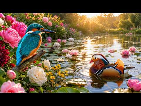 Waterside Flower Garden 🌸 3 Hours Relaxing Piano, Water Sounds & Birdsong for Sleep, Study & Calm