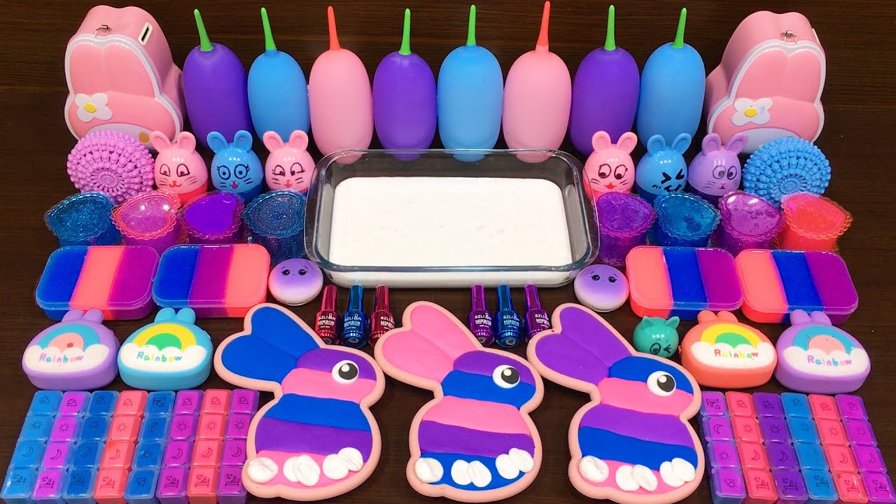 Mixing Random Things Into GLOSSY Slime!!! Satisfying GALAXY RABBITS Video #5