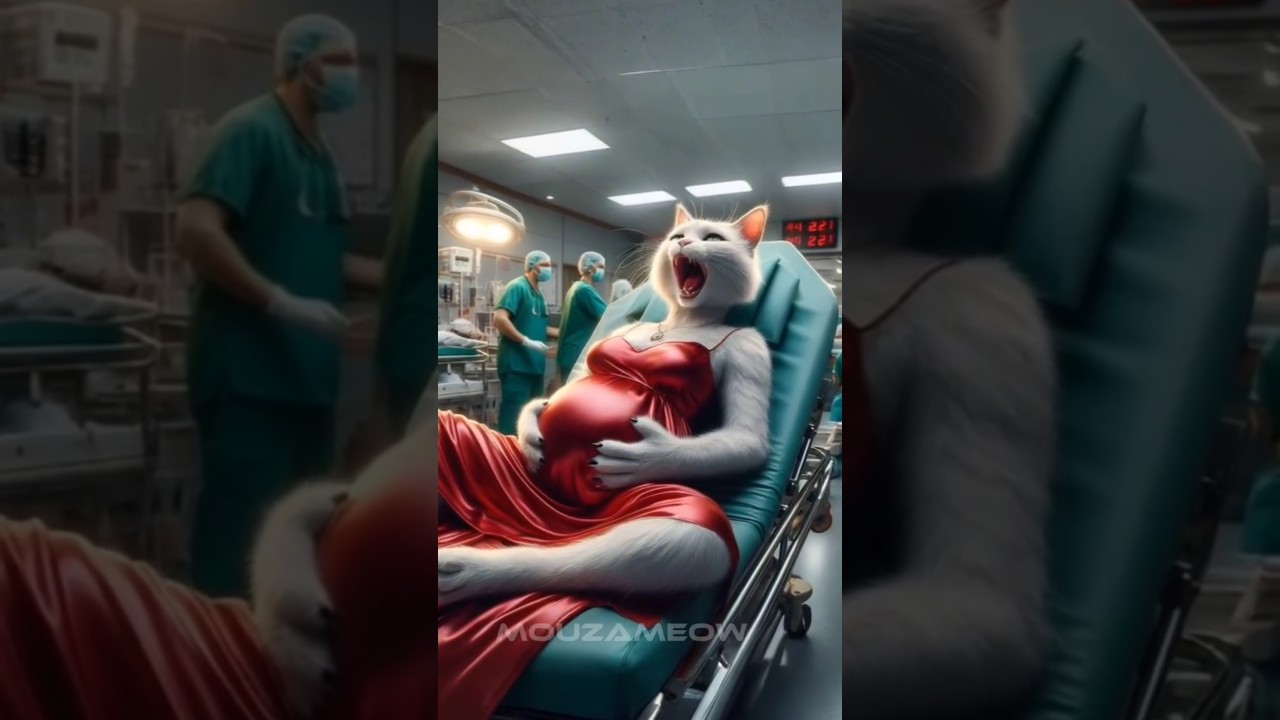 Dramatic story of a pregnant cat giving birth. 