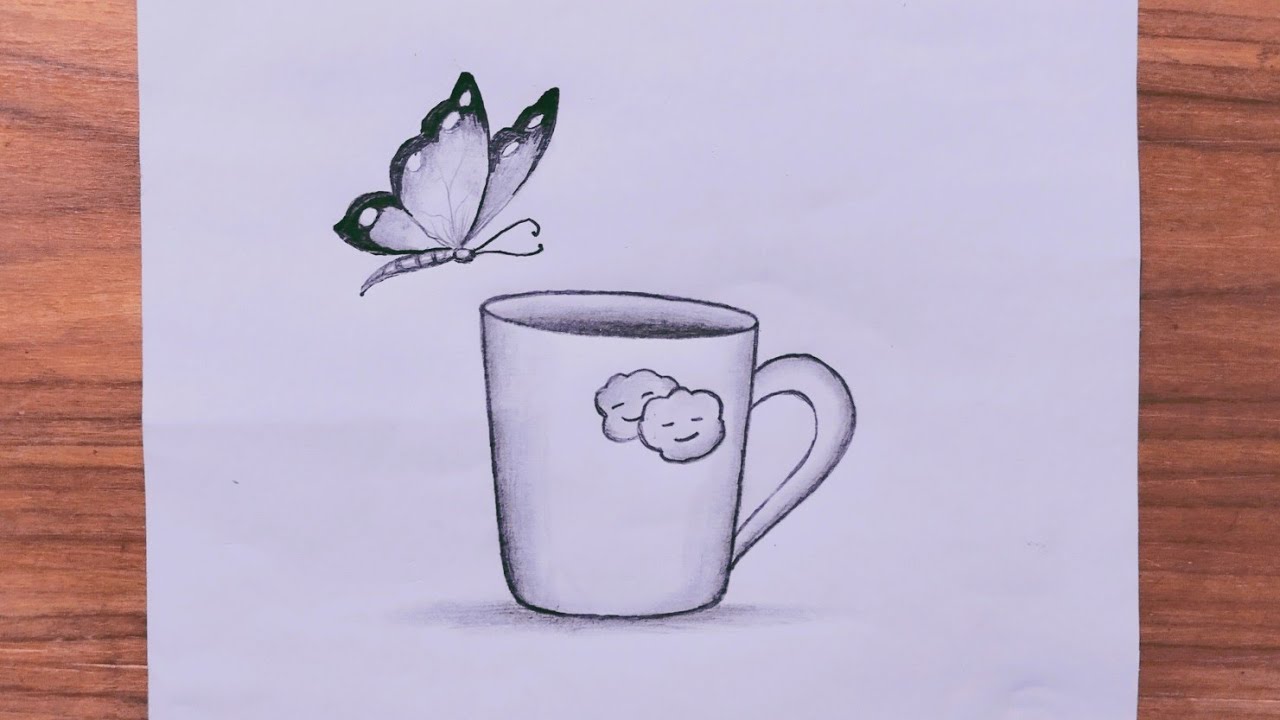 How to draw a cup With butterfly || How to draw cup easy step-by step ...