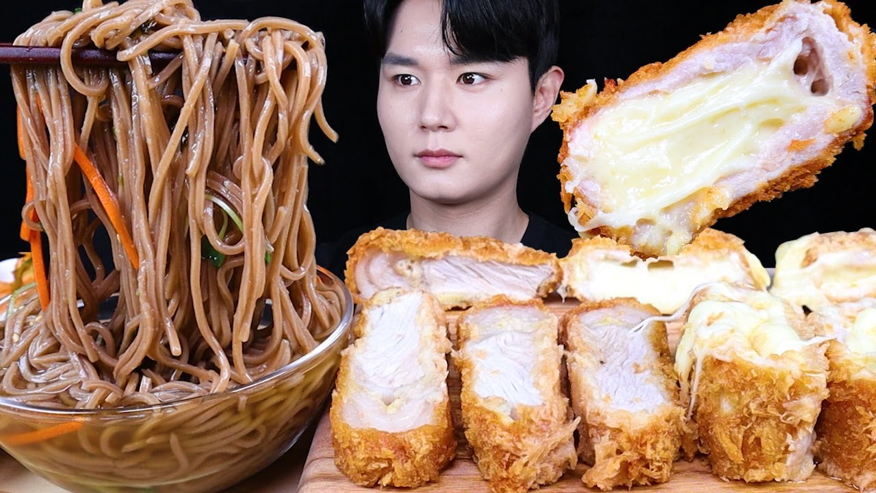 냉모밀 치즈돈까스 돈까스 먹방ASMR MUKBANG COLD SOBA NOODLES & CHEESE PORK CUTLET 冷やし蕎麦 チーズとんかつ eating sounds