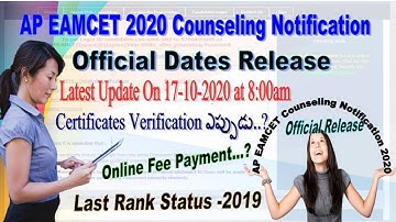 AP EAMCET 2020 Counselling Dates Notification Release|Certificate Verification Process|Live