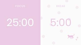 Study with Cat 🐈⬛🍓 2-hour Pomodoro Timer 25/5 | No Music Polka Dot Strawberry Milk Pink Calm Study