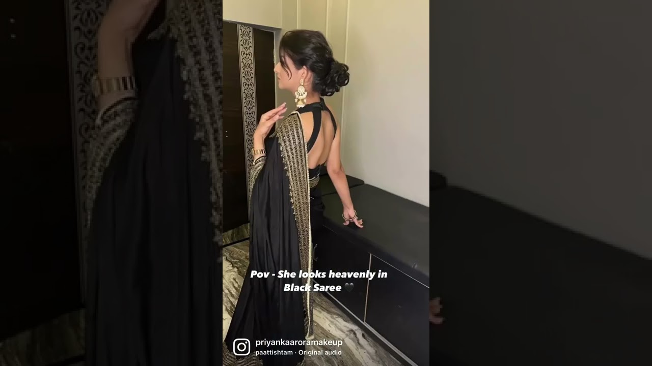 Subtle makeup with Black saree