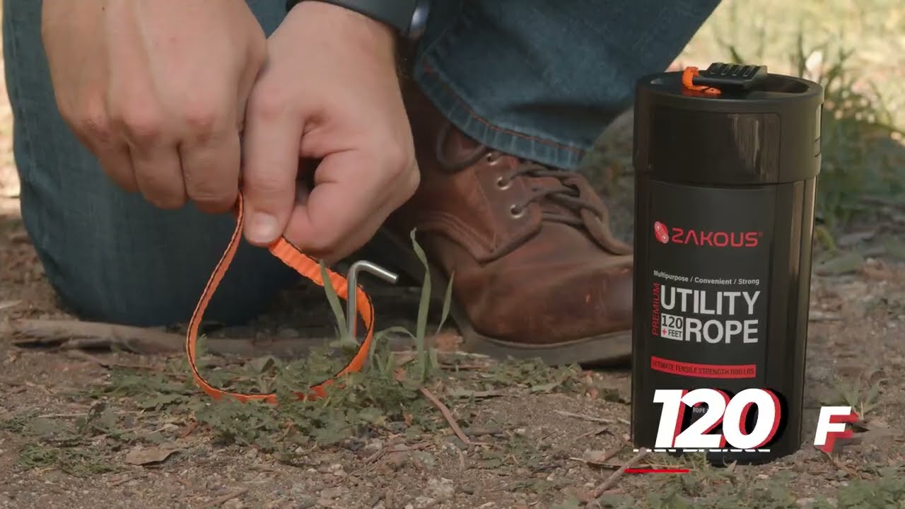 Zakous Cut-Ready Rope Canister with 120 Feet Non-Tangle Utility Multipurpose Rope, Hike, Camp, Daily