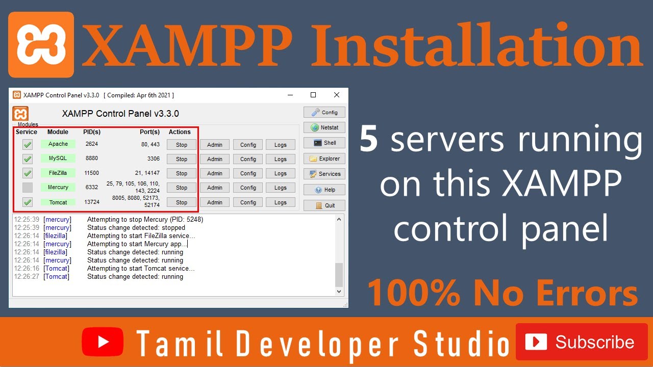 XAMPP installation - 5 servers running on this XAMPP control panel ...