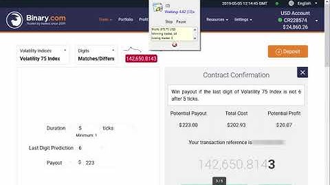 Binary.com robot Volatility (Digits Differs) 5 May 2019