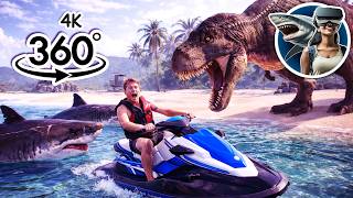 Jet Ski Ride Turns Dangerous with T-rex, Sharks  &amp; Sea Monsters | 360 Ocean Adventure 4K