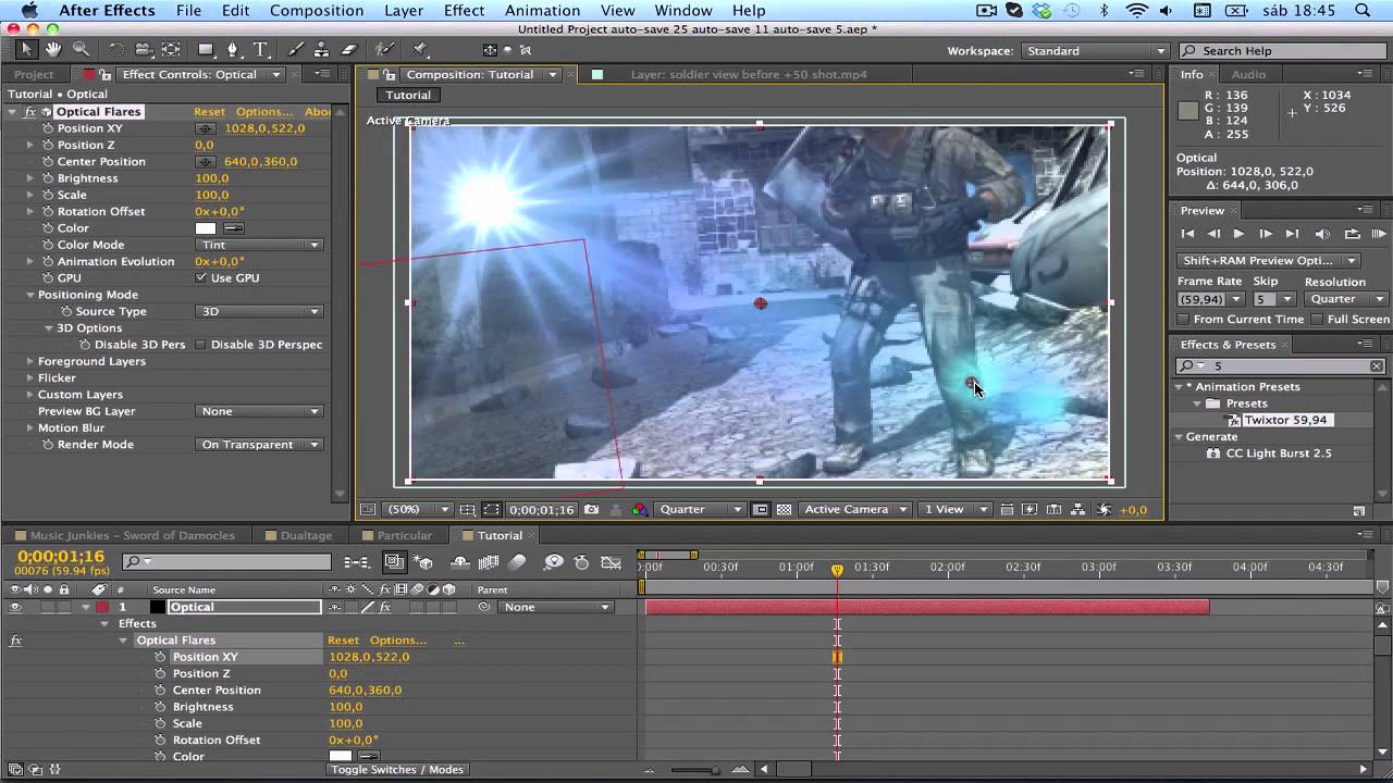 After Effects Tutorial 3D Motion Track Ep2-3D Optical Flares - YouTube