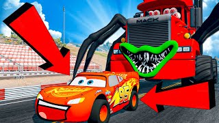 Funny Cars vs Long Cars and Big & Small: Long Mcqueen Alphabet vs Monster Trains - BeamNG.Drive