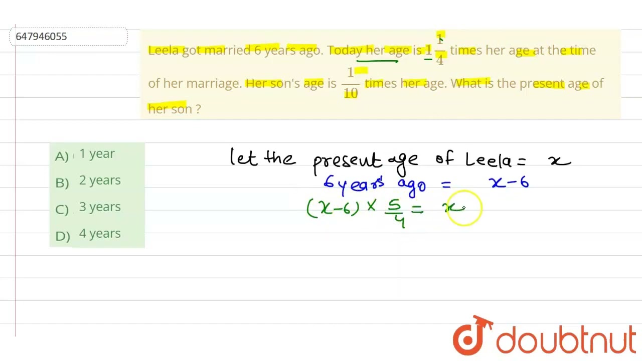 Leela Got Married 6 Years Ago Today Her Age Is 1 1 4 Times Her Age Leela Got Married 6 Years Ago Today Her Age Is 1 1 4 Times Her Age