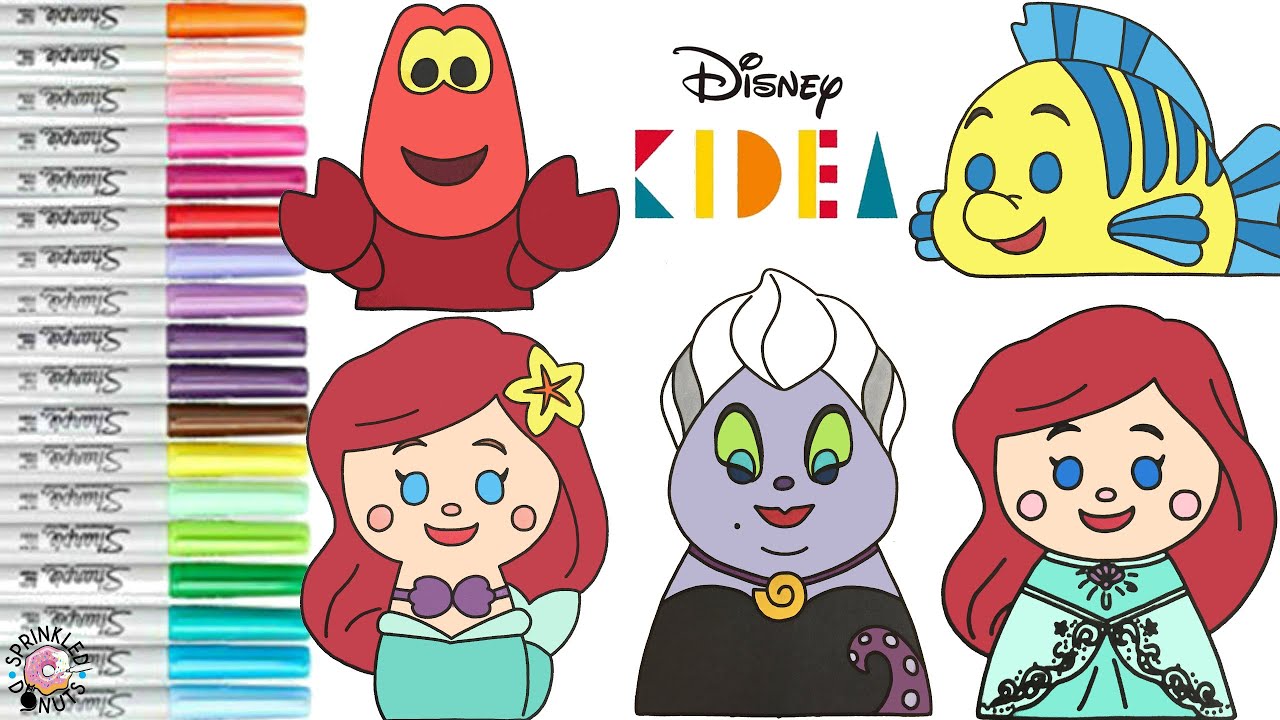 Disney Kidea Coloring Book Compilation The Little Mermaid Princess Ariel Ursula Flounder Sebastian