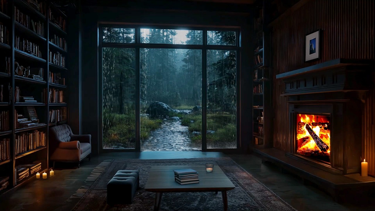 Hidden Loft Retreat | Whispering Rain Crackling Fire for Nervous System Reset – Deep Calm