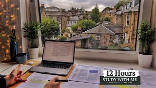 12 HOUR STUDY WITH ME  | Background noise, 10 min Break, No music, Study with Merve
