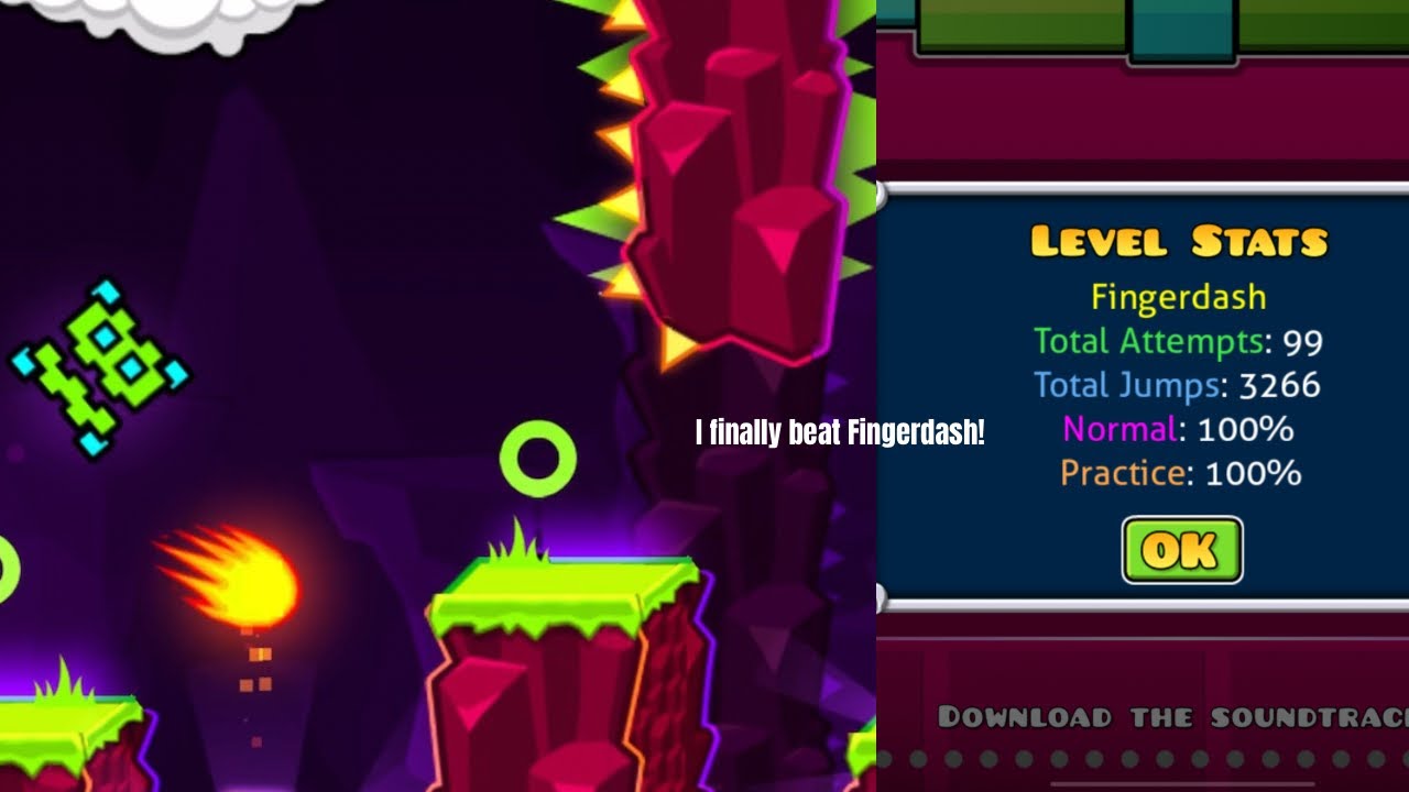 I finally beat fingerdash in geometry dash after 99 attempts! - YouTube
