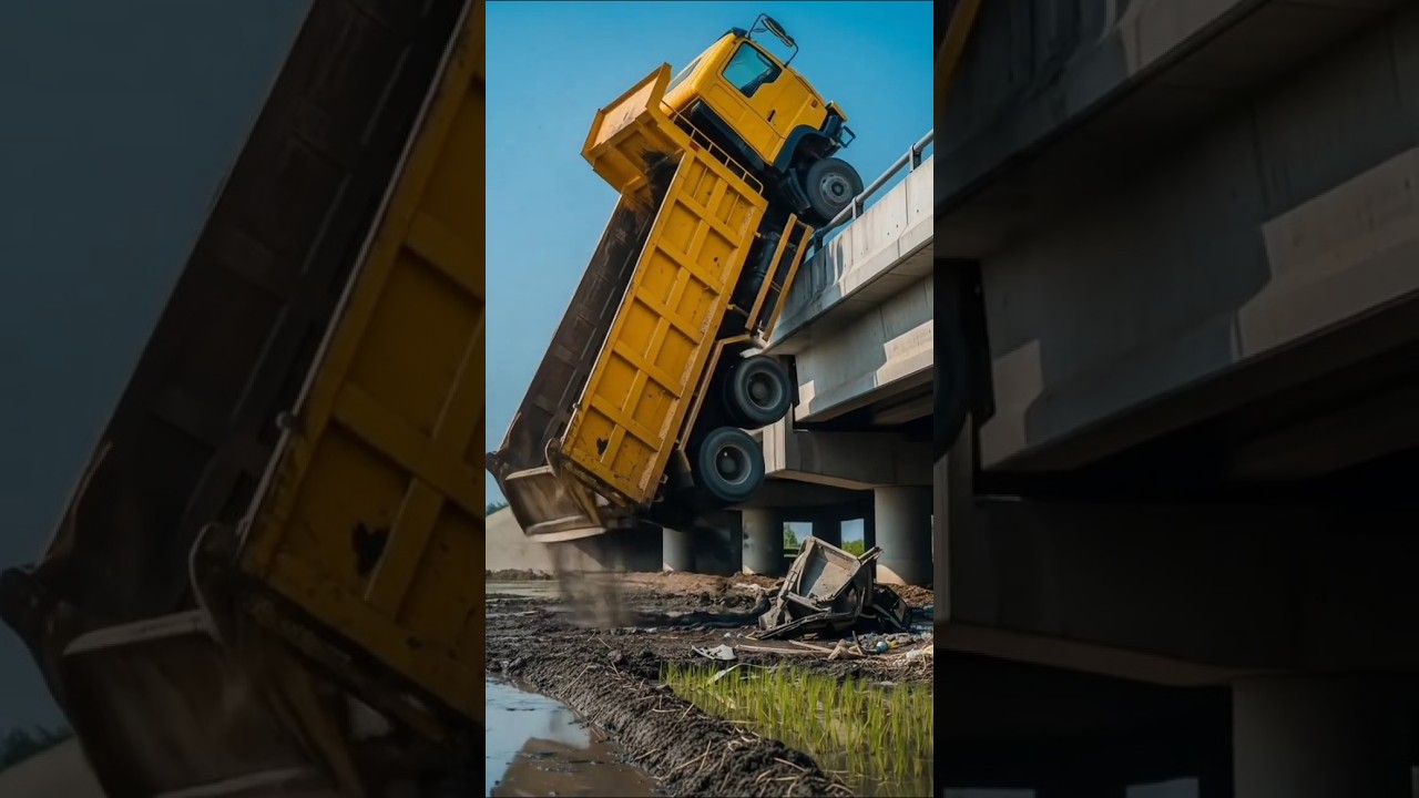 Truk Oleng Dump Truck Pasir Aksi Jumping Berusaha Naik ke Jembatan !! 