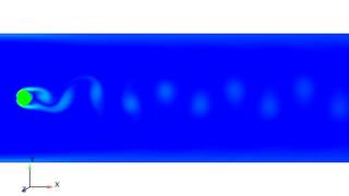 MRT Lattice Boltzmann simulation of flow over circular cylinder, Re = 150