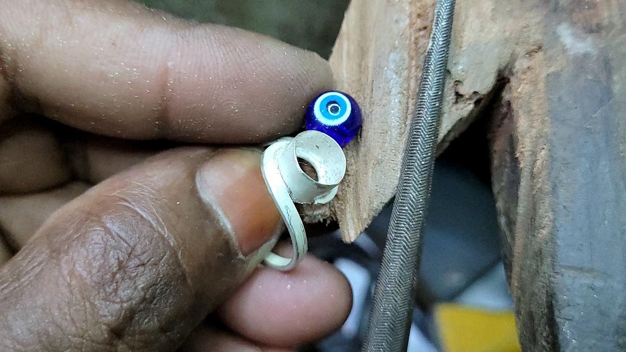 Eyes stone silver ring making 👀 How to make a eyes stone ring