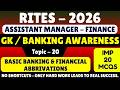 Basic Banking & Financial Abbrivations MCQ | RITES Finance GK Banking Awareness pdf 2026 | RITES AM
