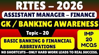 Basic Banking & Financial Abbrivations MCQ | RITES Finance GK Banking Awareness pdf 2026 | RITES AM