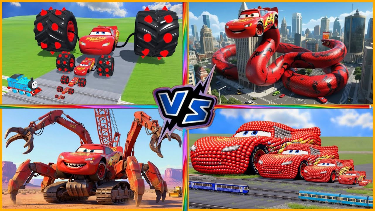 CRAZY BATTLE! 🏎️ Robot McQueen vs Monster Trucks! 🤖🚜 Watch to the end! 🇺🇸🚀