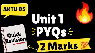 Data Structure UNIT 1 AKTU PYQs | All Important 2 Marks Questions Net Worth